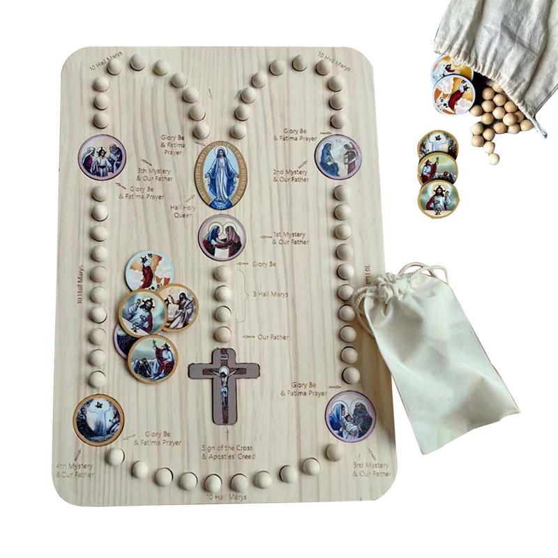 Jewelry Making Board - กระดานลูกประคำไม้พร้อมลูกประคำ54เม็ดและการ์ดสีสันสดใสการศึกษาปฐมวัยของเล่นมอนเตสซอรี่สำหรับเด็กโบสถ์
