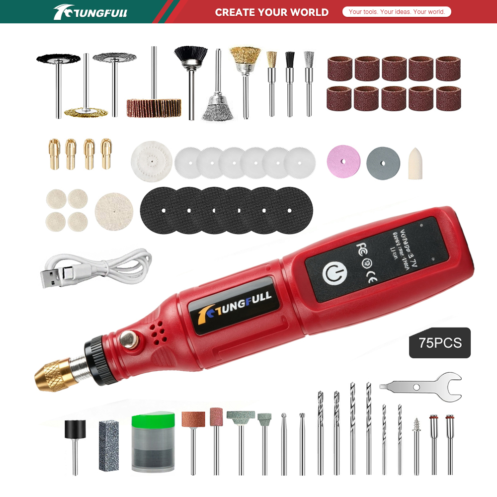 Jewelry Making Drill - TUNGFULL เครื่องมือโรตารี่ไร้สาย 3.7V ชาร์จผ่าน USB ปากกาแกะสลักขนาดเล็ก