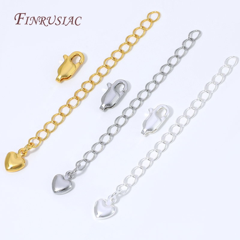 Lobster Clasp Silver - โซ่ต่อขยายชุบทอง 18K เงินแท้ พร้อมจี้รูปหัวใจและตัวล็อคแบบก้ามปู ปรับความยาวได้ ใช้ได้ทั้งสร้อยคอและสร้อยข้อมือ